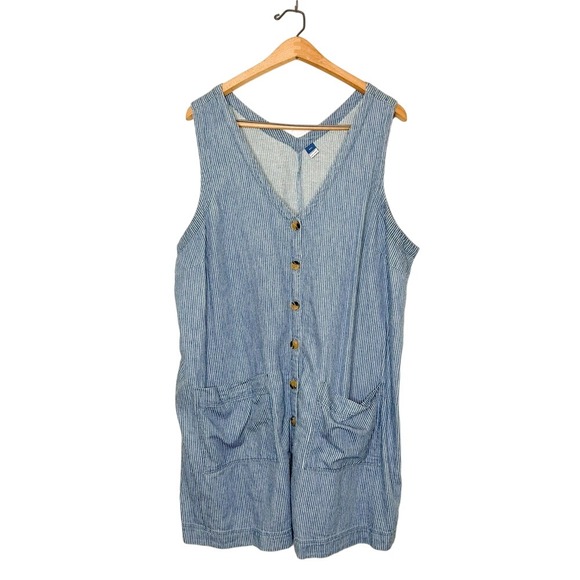 Old Navy Dresses & Skirts - Old Navy Womens Blue Pinstripe Sleeveless Button Front Mini Dress Plus Size XXL